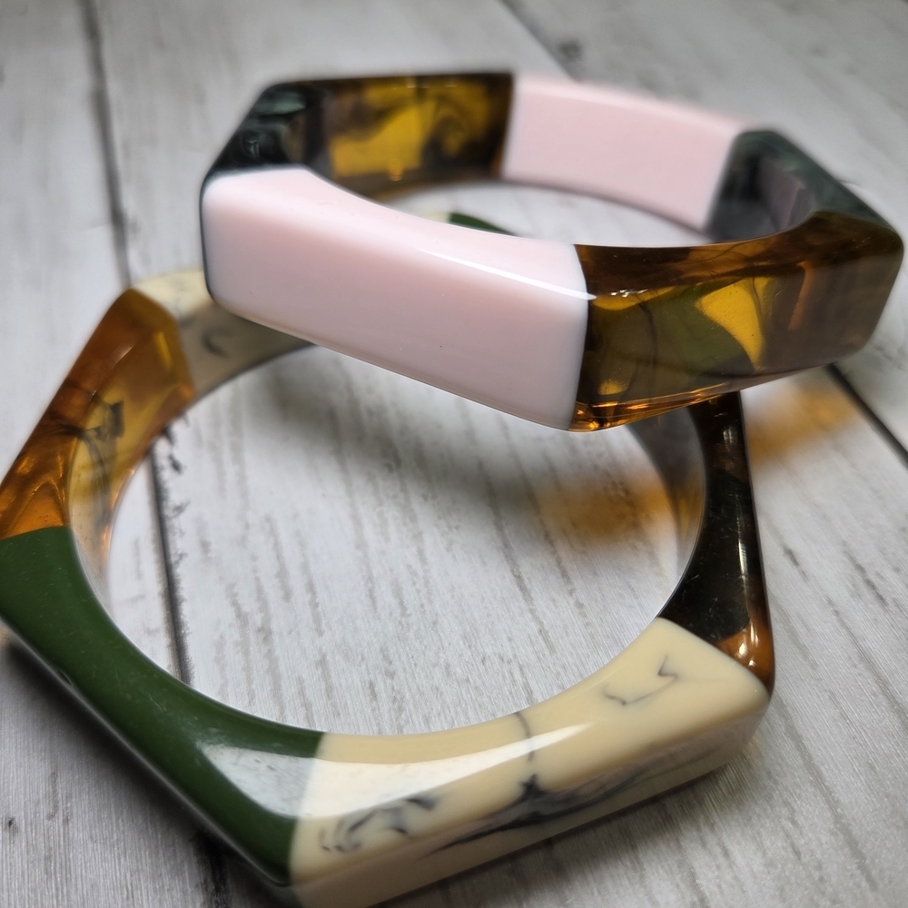 Plunder Multicolor Hexagonal "Valencia" Bracelet Set With Marble Accents - Picture 3 of 5